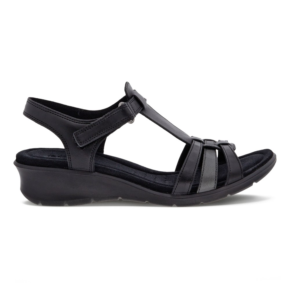 ECCO Womens Sandals Black - Finola T-Bar Strap - EYH-197264